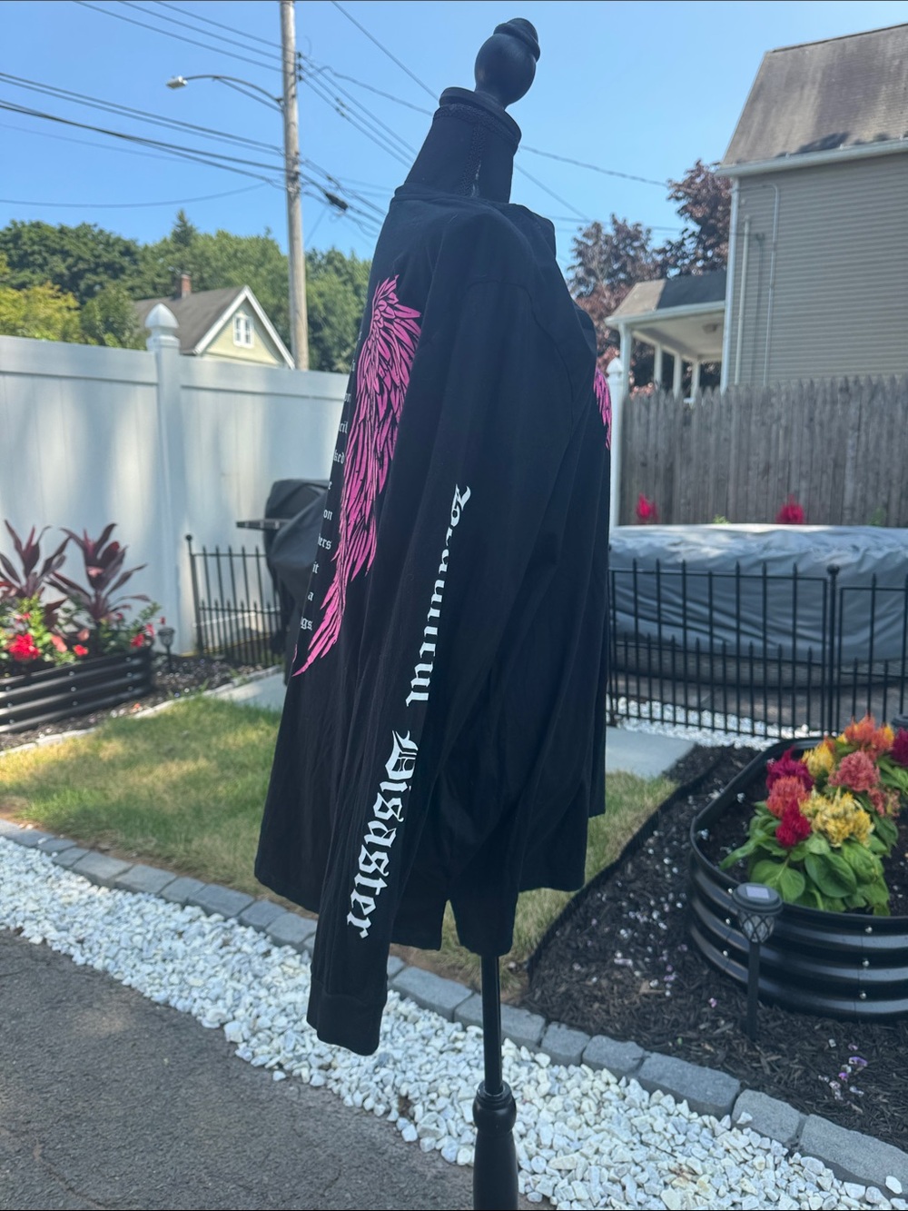 Beautiful Disaster Black Long Sleeve Tee with Pink Wing Heart - Picture 8 of 9